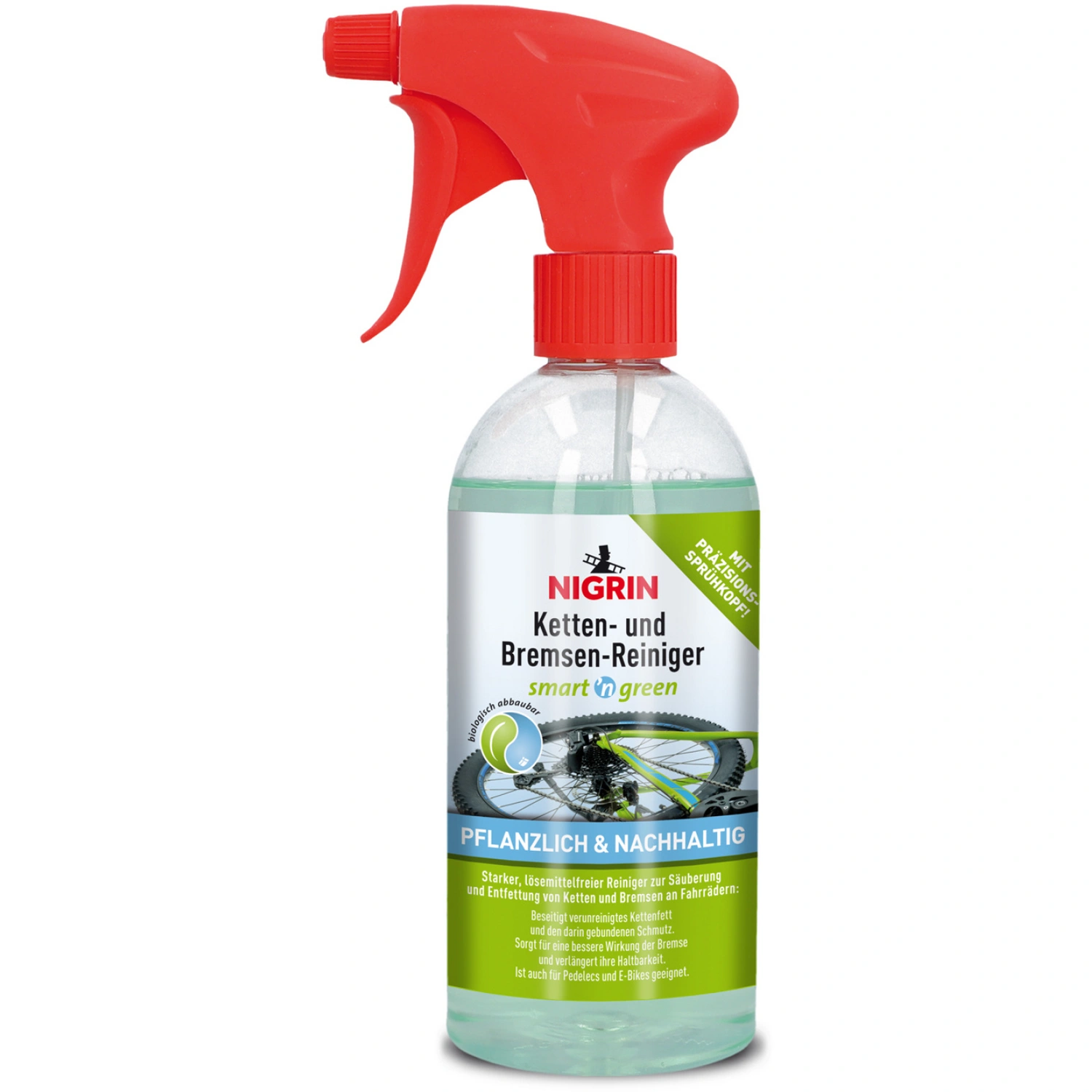 NIGRIN Ketten- und Bremsreiniger, 500 ml, für Fahrräder und E Bikes, zur Säuberung und Entfettung, lösemittelfrei, biologisch abbaubar